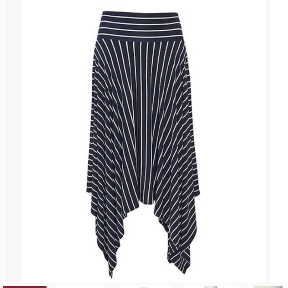 Cabi Navy & White Striped Twirl Maxi Skirt